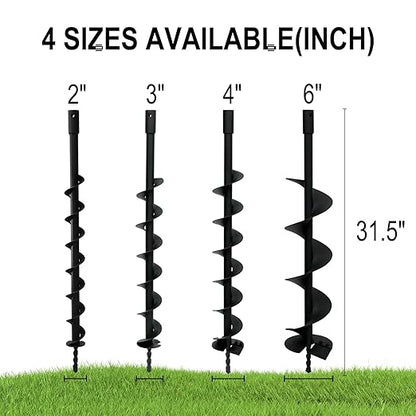 Heavy-Duty 2" Earth Auger Drill Bit - 31.5" Long Carbon Steel Spiral Bit Post Hole Digger for Planting Trees, Fence Posts, Deck & Patio Gardening & DIY Projects - Fits 3/4" Drill Heads