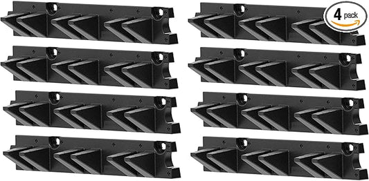 Suncast 4 Pack Long Handle Tool Organizer, Resin Wall Mount Storage Rack with Interlocking Hook System for Garage or Closet, 4.5” x 25” x 5.25”, Black