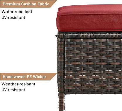 HUMMUH 4 Piece Outdoor Patio Furniture Set Wicker Conversation Bistro Set Swivel Rocker Chairs with 2pcs Ottomans for Backyard, Porch, Balcony