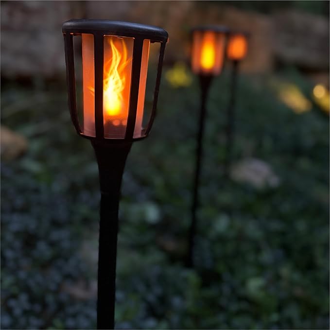 Solar Landscape Lights Rustic - Realistic Flickering Flame Patented LED, Adjustable Height, Pathway Lights Solar Powered Torch with Poles for Outdoor Landscape, Garden, Yard, and Patio Decor (1 Pack)