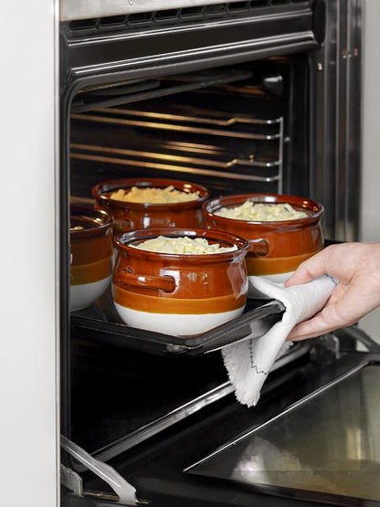 LE TAUCI French Onion Soup Bowls with Handles, 22 Ounce Ceramic French Onion Soup Crocks Oven Safe Serving Bowls for Soup, Chili, Beef Stew, Cereal, Pot Pies, Set of 4
