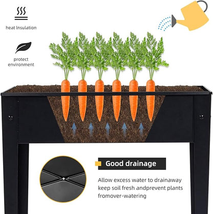 Raised Garden Bed, Elevated Planter Black Metal Plant Box with Legs Standing Garden Stand Drainage Holes Black(24" L x 11" W x 18" H)