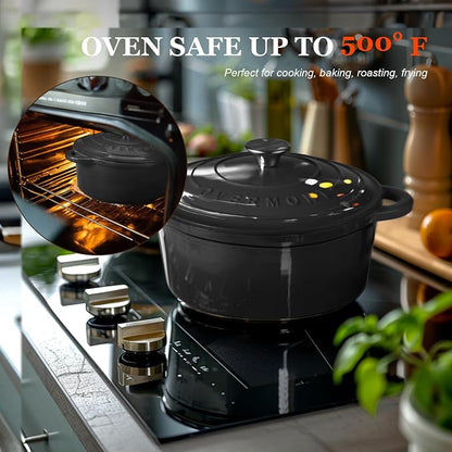 Overmont Enameled Cast Iron Dutch Oven - 4.5QT Pot with Lid Cookbook & Cotton Potholders - Heavy-Duty Cookware for Braising, Stews, Roasting, Bread Baking GraphiteGray