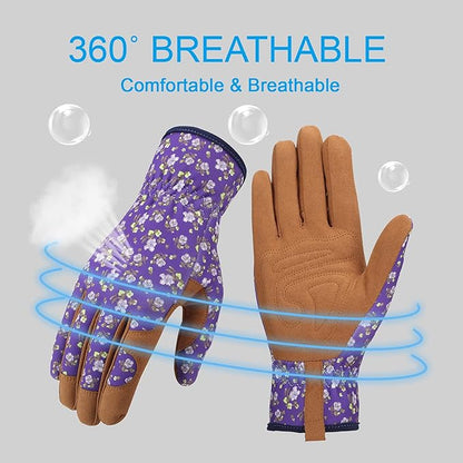 Bamllum Leather Gardening Gloves for Women - Working Gloves for Weeding, Digging, Planting, Raking and Pruning