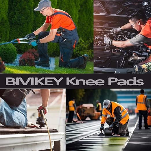 Knee Pads for Work | Made of Genuine Leather and Durable Rubber with Thick Foam Cushion and Adjustable Straps | Floor-Safe Anti-Slip Kneepads for Construction and Mechanical Repair Work Brown