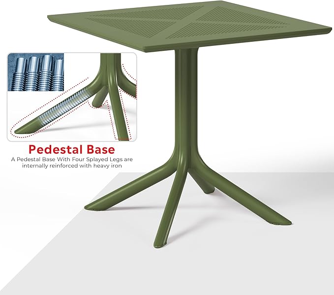 Costaelm Table Chairs Set of 4, HDPE Patio Square Dining Table and Stackable Chairs, Outdoor Small Patio Furniture Set All Weather for Backyard Porch Poolside, Olive Green