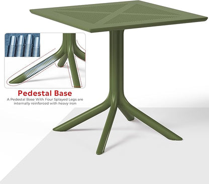 Costaelm Table Chairs Set of 4, HDPE Patio Square Dining Table and Stackable Chairs, Outdoor Small Patio Furniture Set All Weather for Backyard Porch Poolside, Olive Green