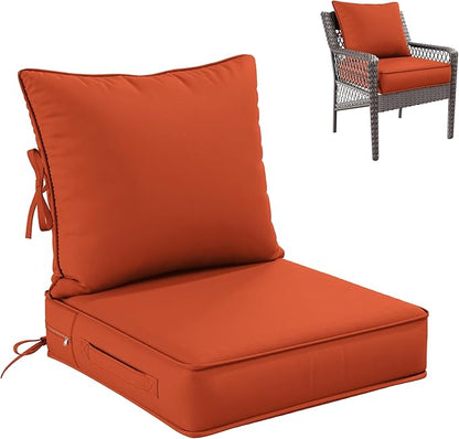 Premium Outdoor Seat Cushion Chair Cushions for Patio Furniture 19 L X 19 W X 4 H Waterproof & Fade Resistant Deep Seat and Backrest Cushion Set with Removable Covers for Chair, Sofa