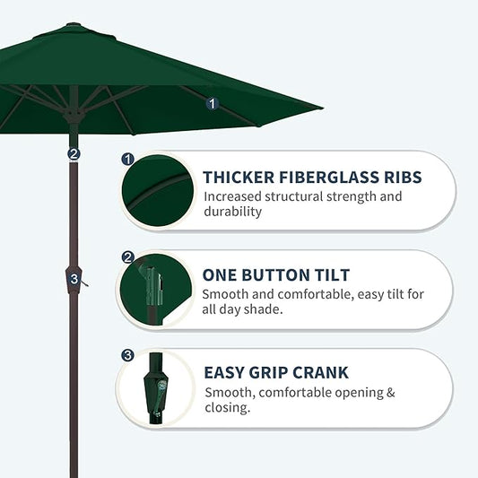 PatioKingdom 10FT Patio Umbrella with Push Button Tilt and Crank, Outdoor Market Umbrella with 8 Fiberglass Ribs, UV Protection Table Umbrella for Pool,Backyard,Garden,Deck(Dark Green, 10FT)