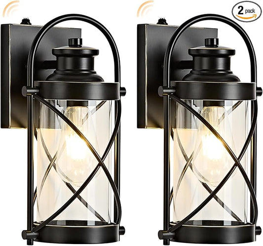 Dusk to Dawn Outdoor Wall Lights Fixtures, Waterproof Exterior Lighting Fixtures with Photocell Sensor,Vintage Black-Bronze Metal Cage Lantern Outside Lights for Porch Patio House Garage（2 Pack）
