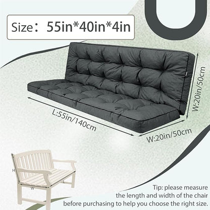2/3 Seater Swing Replacement Cushion, Waterproof Porch Swing Cushions with Backrest, Thickened Bench Cushions for Outdoor Furniture, for Outdoor Patio Swing (Dark Grey, 55 * 40in)