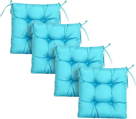 ARTPLAN Outdoor Chair Cushions,Set of 4,19"x19"x4" Patio Seat Pad Cushions with Ties,Wicker Tufed Outdoor Cushions for Patio Furniture,Sky Blue