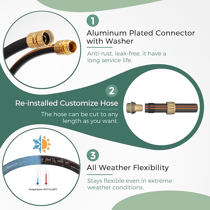 Giraffe Tools Garden Hose 5/8" Custom Length, No Kink, Flexible, Leakproof Water Hose, 600 Burst PSI, 4ft Male Female Fittings,Black Orange