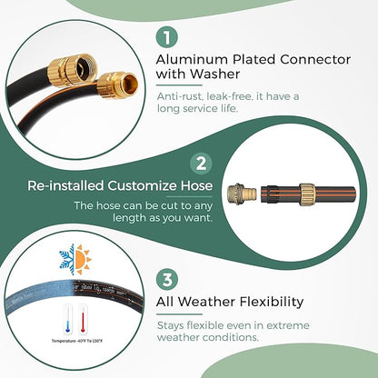Giraffe Tools Garden Hose 5/8" Custom Length, No Kink, Flexible, Leakproof Water Hose, 600 Burst PSI, 4ft Male Female Fittings,Black Orange