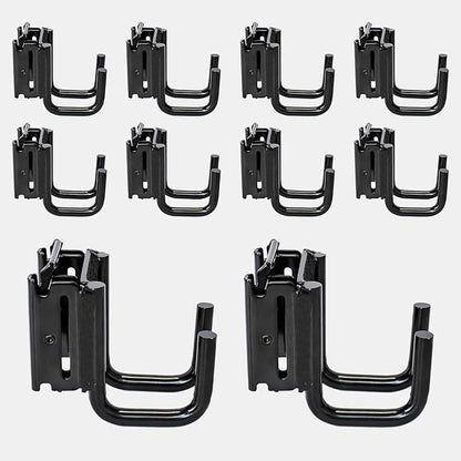 10-Pack E-Track Double Fitting J-Hooks, 2" Wide & 2" Deep Stable E Track Double J Hooks with Dual Fittings, Heavy Duty Shovel Hanger for Trailers, Trucks, Garden Tools Organizers Storage