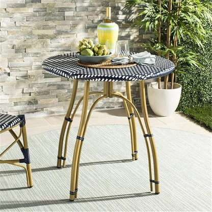 SAFAVIEH PAT4011A Outdoor Collection Kylie Navy and White Rattan Bistro Table