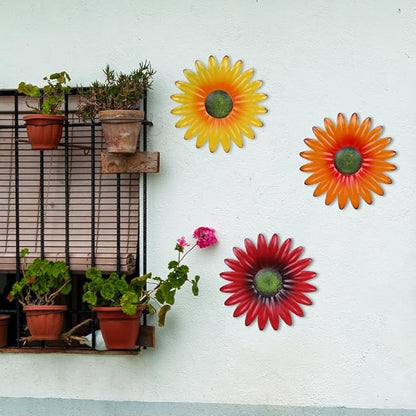 hogardeck Metal Flower Wall Decor - 3 Pcs 9" Outdoor Wall Art Backyard Decorations Hanging for Kitchen, Living Room, Bathroom, Garden