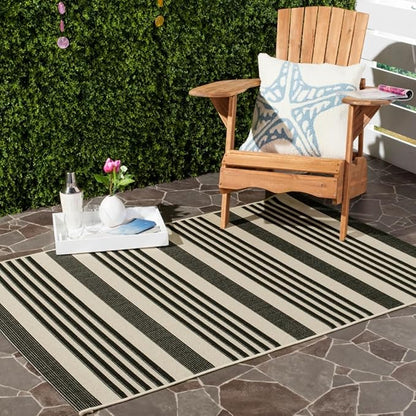 SAFAVIEH Washable Rug Outdoor Courtyard Collection - 6'7" x 9'6", Black & Bone, Non-Shedding & Easy Cleaning, Ideal for Patio, Backyard, Mudroom (CY6062-216)