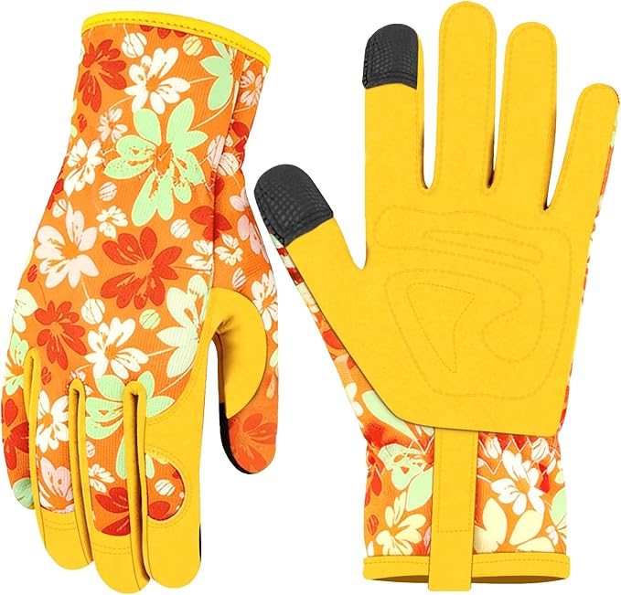 Leather Gardening Gloves for Women Thorn Proof Garden Gloves Touch Screen Working Gloves Gifts,M