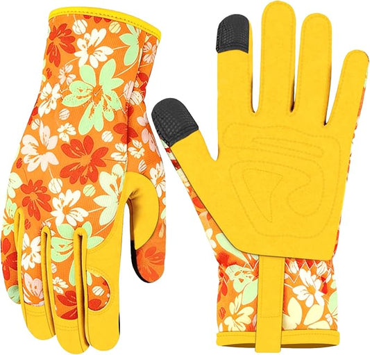 Leather Gardening Gloves for Women Thorn Proof Garden Gloves Touch Screen Working Gloves Gifts,M