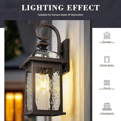 zeyu 22 Inch Outdoor Light Fixture, Exterior Wall Light for House, Die-Cast Aluminum with Water Ripple Glass, Oil Rubbed Bronze Finish, ZD100B-M ORB WP