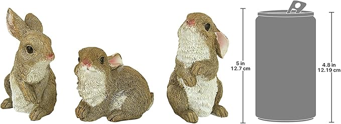 Design Toscano QM92008 Bunny Den Rabbits Indoor/Outdoor Set of Three Garden Animal Statues, 5 Inches Tall, Handcast Polyresin, Full Color Finish