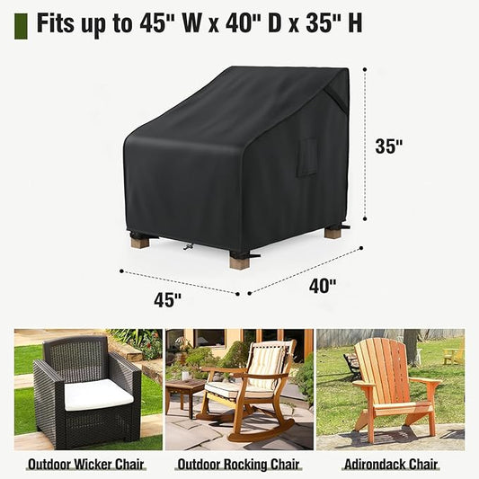 MR. COVER Patio Chair Covers Waterproof, Outdoor Furniture Covers for Rocking Chair, Heavy Duty Anti UV Chair Cover, Fits up to 45"W x 40"D x 35"H, Air Vent and Handles Included,Black, 2 Pack