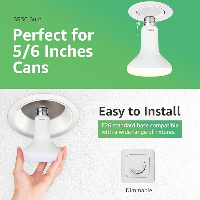 8 Pack BR30 LED Bulb, Dimmable Indoor Flood Lights 7W Equivalent 65W 3000K Warm White, CRI80, 650 LM, E26 Base, 15000 Lifetime Hours, Interior Energy Saving Recessed Light Bulb, Flicker-Free