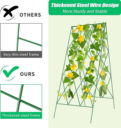 DoCred Cucumber Trellis, 2 Pack Metal Foldable A Frame Garden Trellis for Raised Bed Climbing Plants, Vegetables, Includes Plant Support Clips, Twist Ties, Plastic Ties, A Frame Trellis, Green