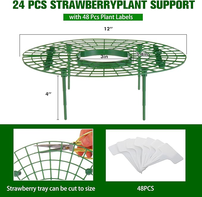 Irenare 24 Pack Strawberry Plant Support with Plant Labels Large Size Strawberry Growing Racks Growing Frame Stand Holder for Keeping Garden Strawberry Clean