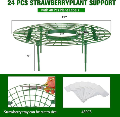 Irenare 24 Pack Strawberry Plant Support with Plant Labels Large Size Strawberry Growing Racks Growing Frame Stand Holder for Keeping Garden Strawberry Clean
