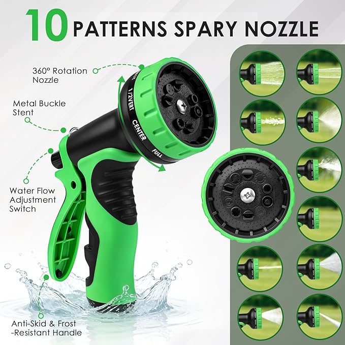 Garden Hose 25 FT, Non-Expanding Lightweight Water Hose with 10 Function Nozzle, Flexible, Kink Free, Wear-Resistant Fabric Leak Proof Garden Hoses for Outdoor, Yard, Lawn, Car, Marine, RV, Pet Bath