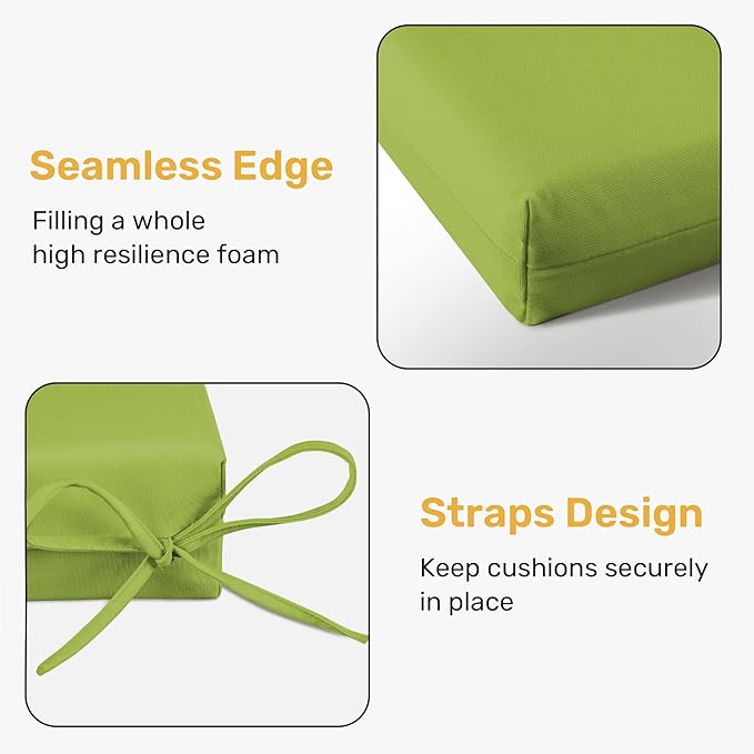 UNIKOME Outdoor Chair Cushions Pack of 4, Water Resistant Patio Cushions with Ties, High Density Sponge Filling Square Corner Seat Cushions for Outdoor Furniture, 24"*24"*4", Green