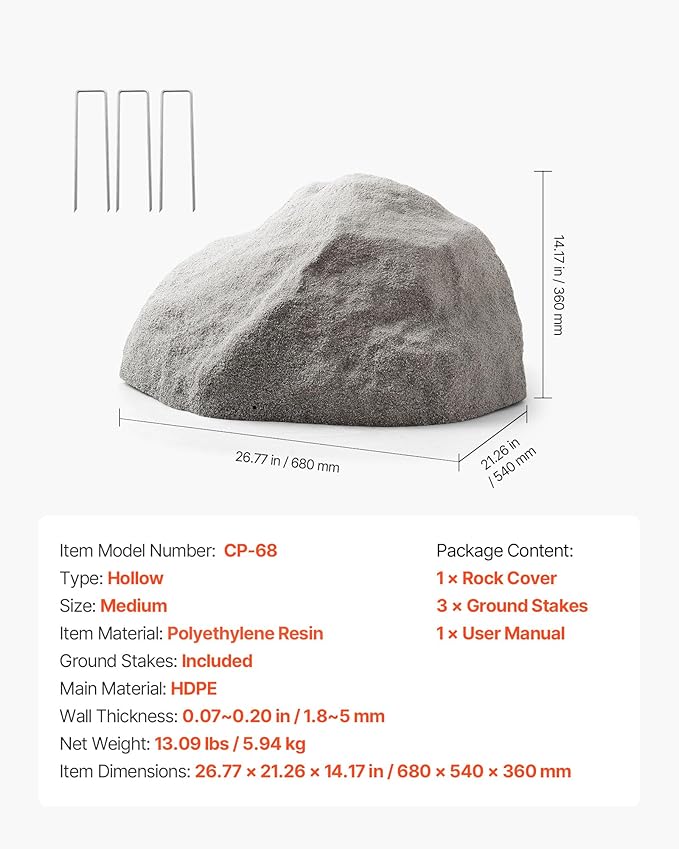 VEVOR Faux Rock Cover, Outdoor Fake Rock Well Pump Cover, Realistic Natural Texture, Lightweight & Weather-Resistant Artificial Boulder for Landscaping Garden Yard Décor, Dark Grey, Medium Size