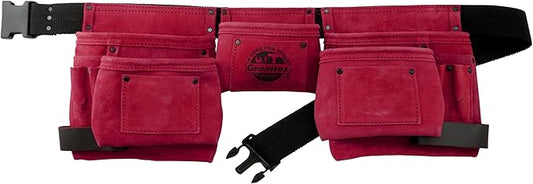 Graintex 11 Pocket Suede Leather Tool Belt/Tool Bag/Work Apron, 2 Hammer Loops, Adjustable Belt | Construction, Carpenter, Roofing, Drywall, Electrician, Gardening, DIY (Burgundy, 11 Pockets)
