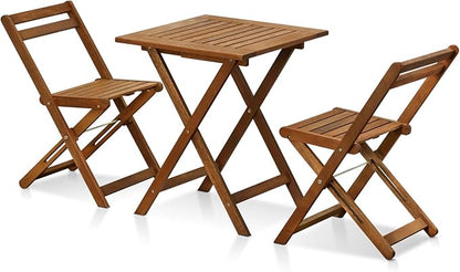 FURINNO Tioman Hardwood Patio Furniture Set C 3 Piece Bistro Set, Natural