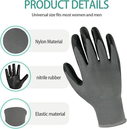 YOUKE OLA 120 Pair Gardening Gloves for Men Women, Breathable Rubber Coated Garden Gloves Working Gloves for Gardening, Construction Black 9/Large