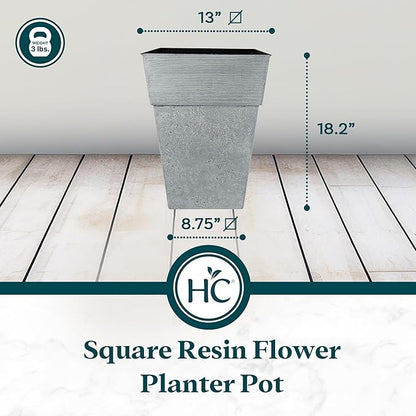 The HC Companies 18 Inch Avino Tall Square Planter - Decorative Indoor Outdoor Plant Pot for Front Porch, Deck, Patio and Home, Oxidized Black