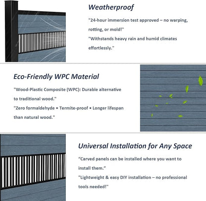 6 Feet×6 Feet Privacy Fence, Outdoor Wood Plastic Composite Fence Panel, Waterproof Security Barriers Fencing, WPC (Gray, Vertical (1 Panel - 2 Post))