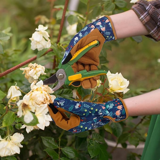MERTURN Leather Gardening Gloves for Women Garden Gloves Thorn Proof Touch Screen Design Heavy Duty Yard Working Gloves for Planting, Digging Women Gardening Gift, M