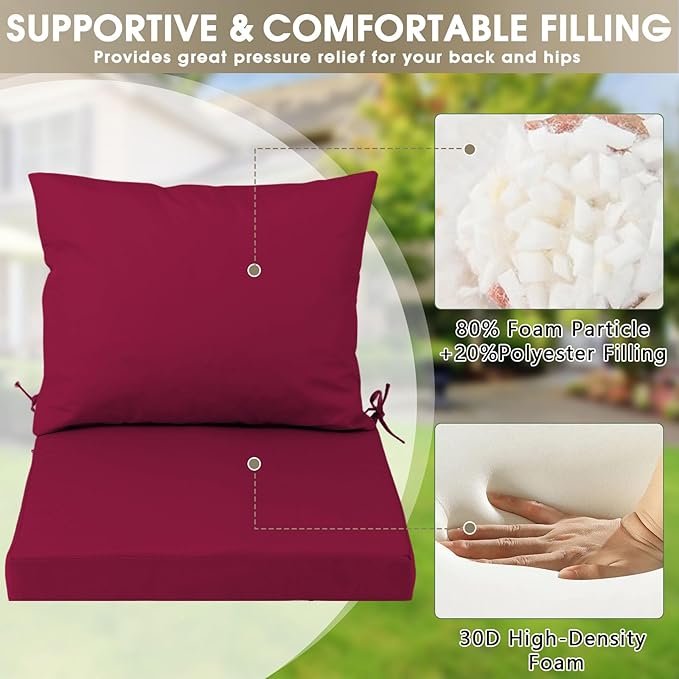 Outdoor Seat Cushion Set 22 x 22 In, Water-Resistant & Fade-Resistan, Patio Furniture Cushions with Removable Cover Deep Seat & Back Cushion with Handle and Adjustable Straps for Chair Sofa,4PC
