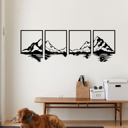 ESTART 4 Pcs Metal Mountain Wall Art, Large Mountains Wall Decor, Mountain Forest Decorative Painting Suitable For Living Room Bedroom Office Indoor And Outdoor (Mountains Rivers Large)
