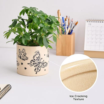 STHIE 5 Inch Ceramic Plant Pots with Drainage Holes, Small Round Flower Pots for Indoor Plant, Unique Animal Flower Planters (Butterfly)