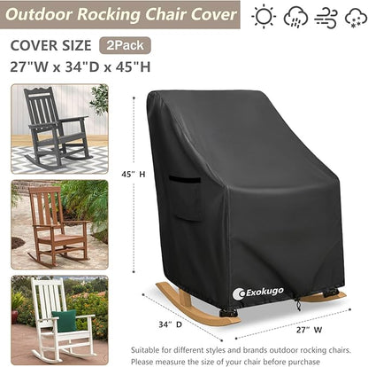 Rocking Chair Cover 2 Pack 600D Heavy Duty Waterproof - Patio Furniture Covers for Outdoor Rocking Chairs - All Weather Protection 27x34x45 Inches Black