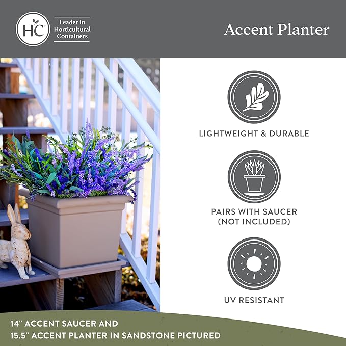 The HC Companies Accent Square Plant Pot w/Drainage - Classic Planters for Outdoor Plants & Indoor Plants - Lightweight & UV-Resistant Square Planter Box (12.5”, Clay, Pack of 1)