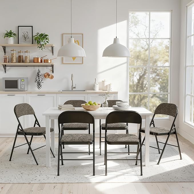 DUMOS 12 Pack Folding Chairs with Padded Cushion and Back - Fabric Stackable Portable Dining Chairs Set, for Home and Office, Conference, Wedding, Party, Patio, Garden, for Indoor Outdoor, Black Grey
