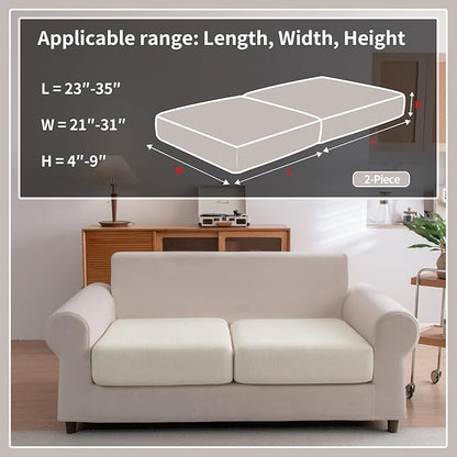 OHSIO Sectional Couch Covers, Wear Resistant Stretch Sofa Covers Washable Soft Couch Cushion Covers Anti Slip Furniture Protector Sofa Slipcovers for Pets (2 Pieces 2 Seaters Cover, Ivory)