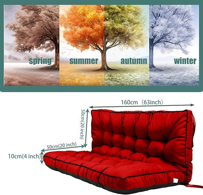 Replacement Cushions for Swing, Swing Cushions 3 Seater Replacement, Waterproof Thicken Washable Pad Cushion for Outdoor Indoor Furniture Swing Patio (red, 40x63 inch)