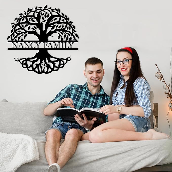 Tree of Life Wall Art, Custom Family Name Sign, Family Tree Wall Decor, Personalized Last Name Sign, Metal Wall Art for Living Room, Bedroom, Indoor, Outdoor, Housewarming Gift