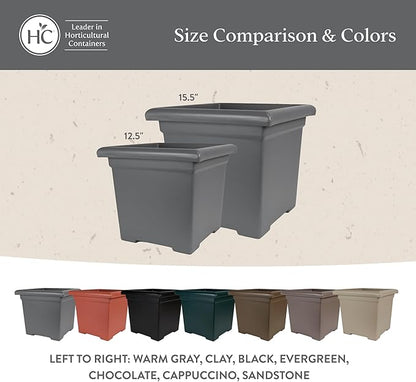 The HC Companies Accent Square Plant Pot w/Drainage - Classic Planters for Outdoor Plants & Indoor Plants - Lightweight & UV-Resistant Square Planter Box (15.5”, Evergreen, Pack of 1)